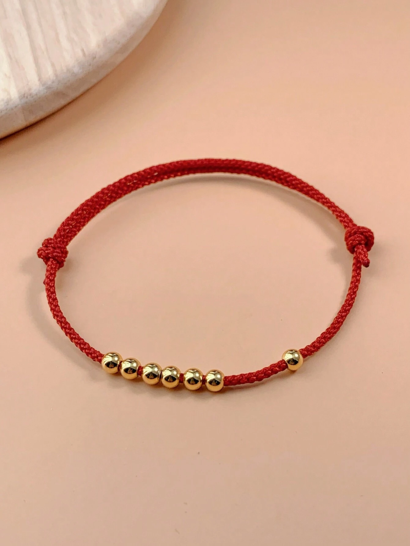 1pc Simple Style Adjustable Ladies Bracelet With 7 Golden Copper Beads