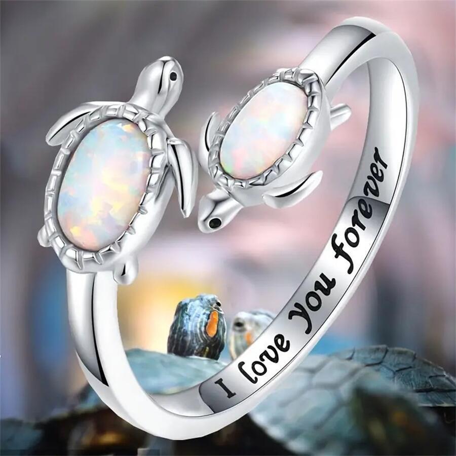 1pc Mother And Child Turtle Ring, Adjustable Sea Turtle Ring
