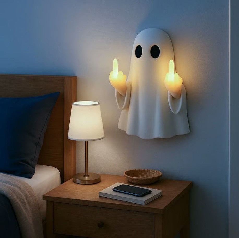 Halloween Ghost Glowing Middle‑Finger Night Light, Hanging Decor Lamp for Porch, Bedroom, Balcony Ambience Decoration