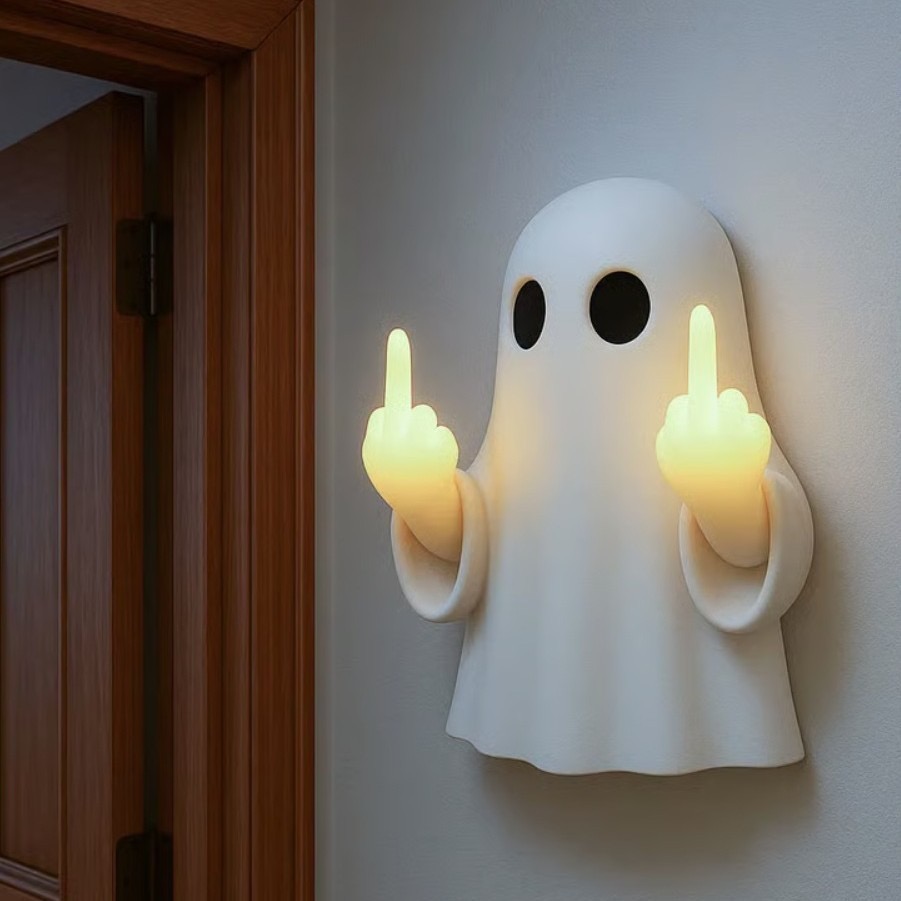 Halloween Ghost Glowing Middle‑Finger Night Light, Hanging Decor Lamp for Porch, Bedroom, Balcony Ambience Decoration