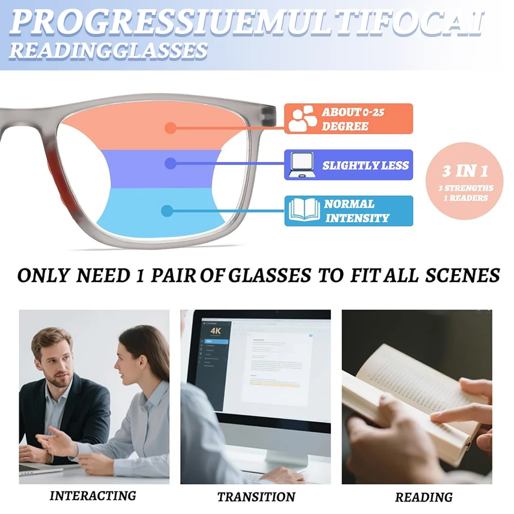 Multi-focus Progressive Reading Glasses – Blue Light Blocking, Ultra-light Sports Frame, Perfect For Distance And Near Vision – Fashionable Eyewear For Seniors