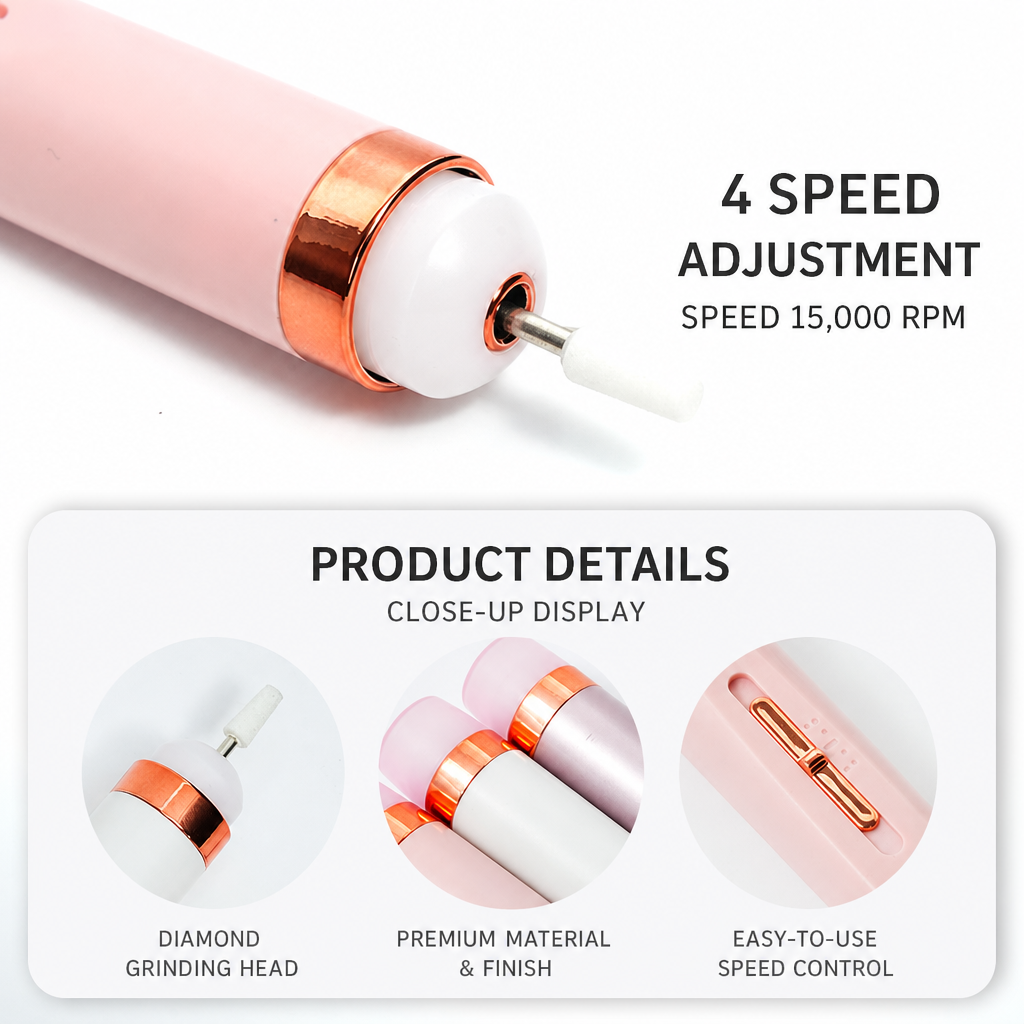 Electric Nail Drill File, Portable Manicure E-file For Acrylic Nails, Gel Remover & Polisher, Mini Cordless Nail Grinder