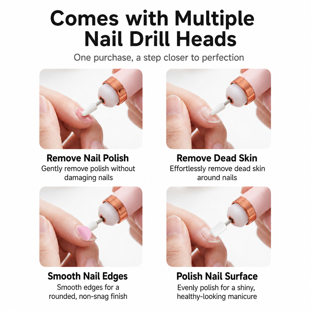 Electric Nail Drill File, Portable Manicure E-file For Acrylic Nails, Gel Remover & Polisher, Mini Cordless Nail Grinder