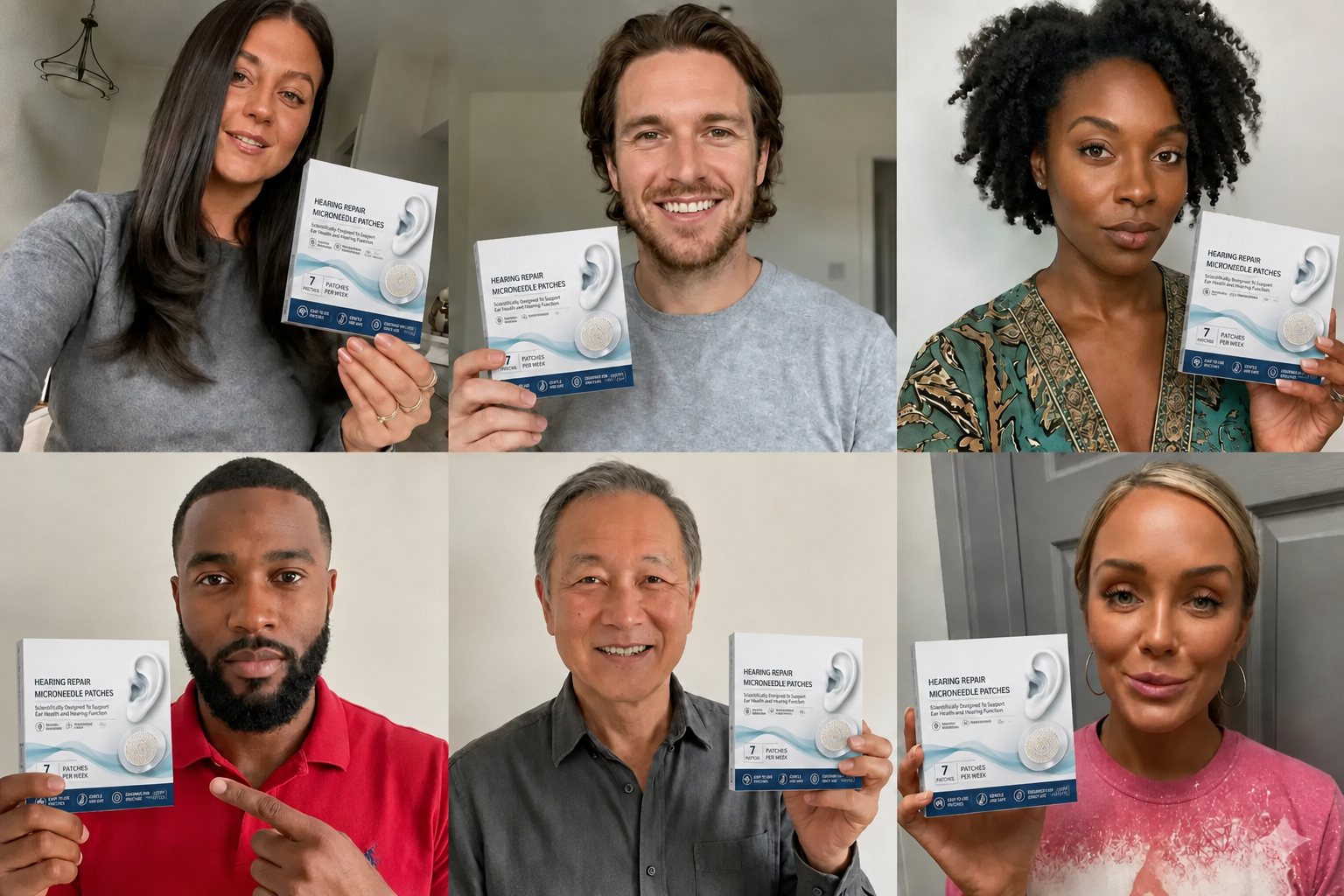 Users holding hearing repair patches