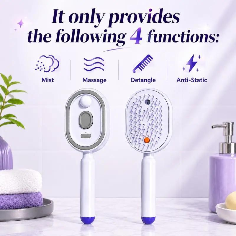 Electric Hair Massage Brush With Aromatherapy Mist, Anti-static Detangling Comb, Red Light Therapy & Negative Ions For Volumized, Smooth Hair