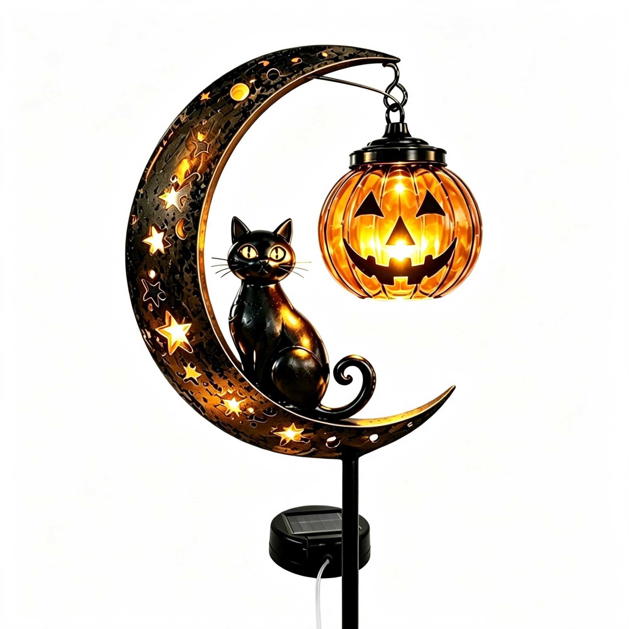 Solar-powered Moon And Black Cat Pumpkin Garden Stake Light🎃