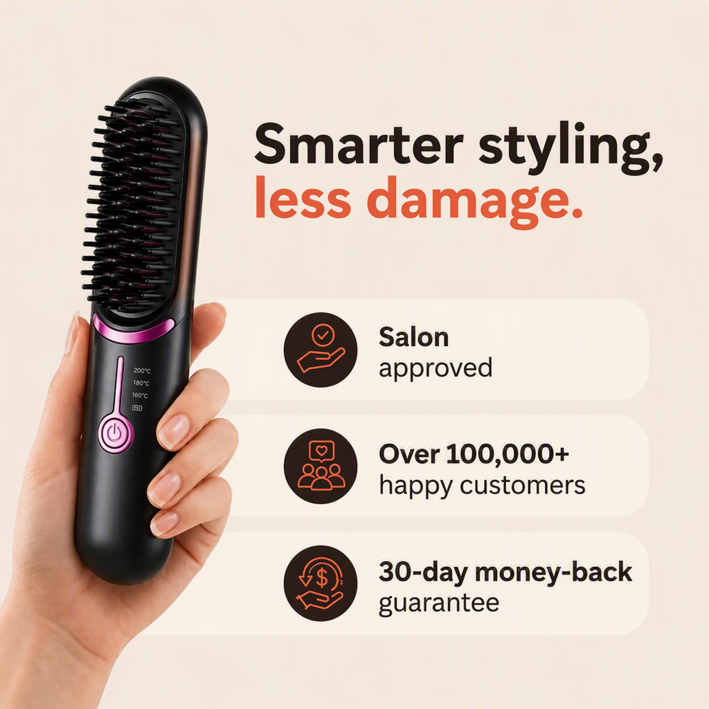 Cordless Straightening And Curling Comb—two-in-one