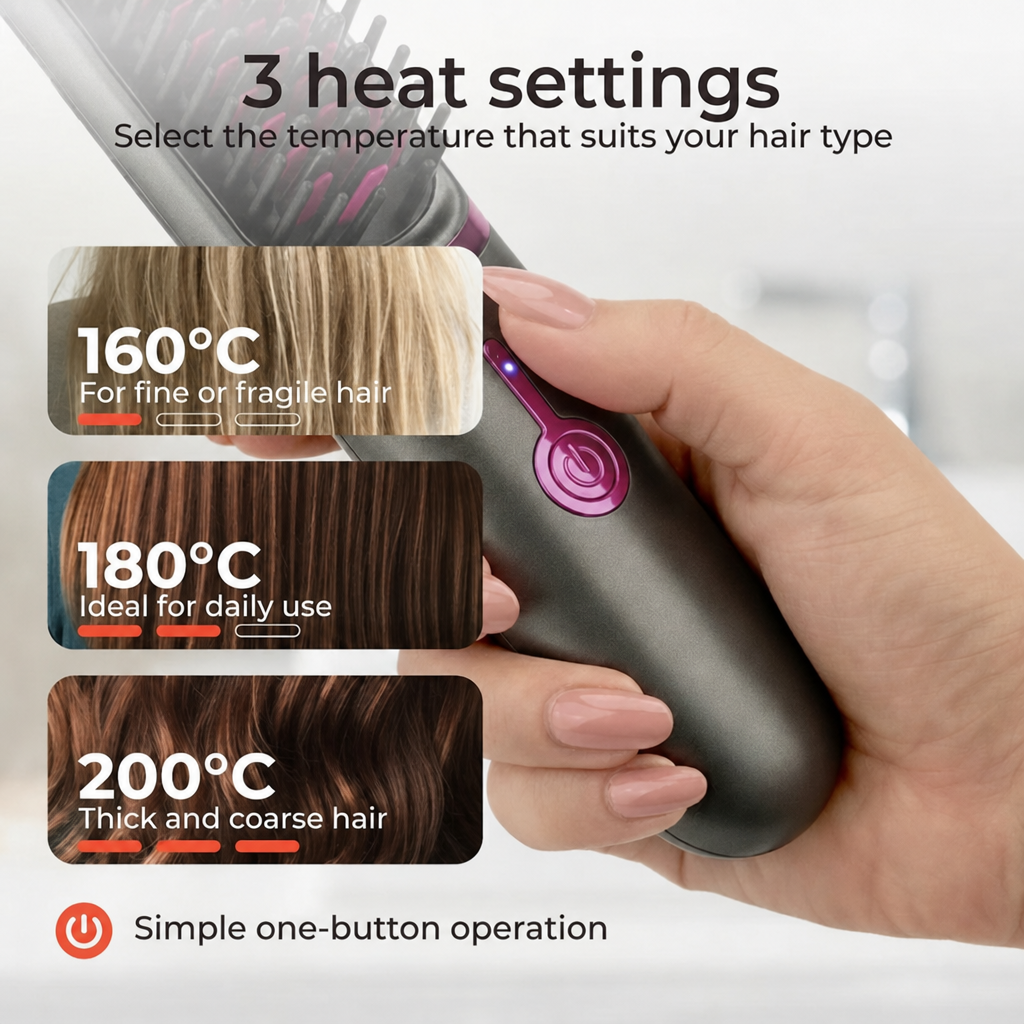 Cordless Straightening And Curling Comb—two-in-one