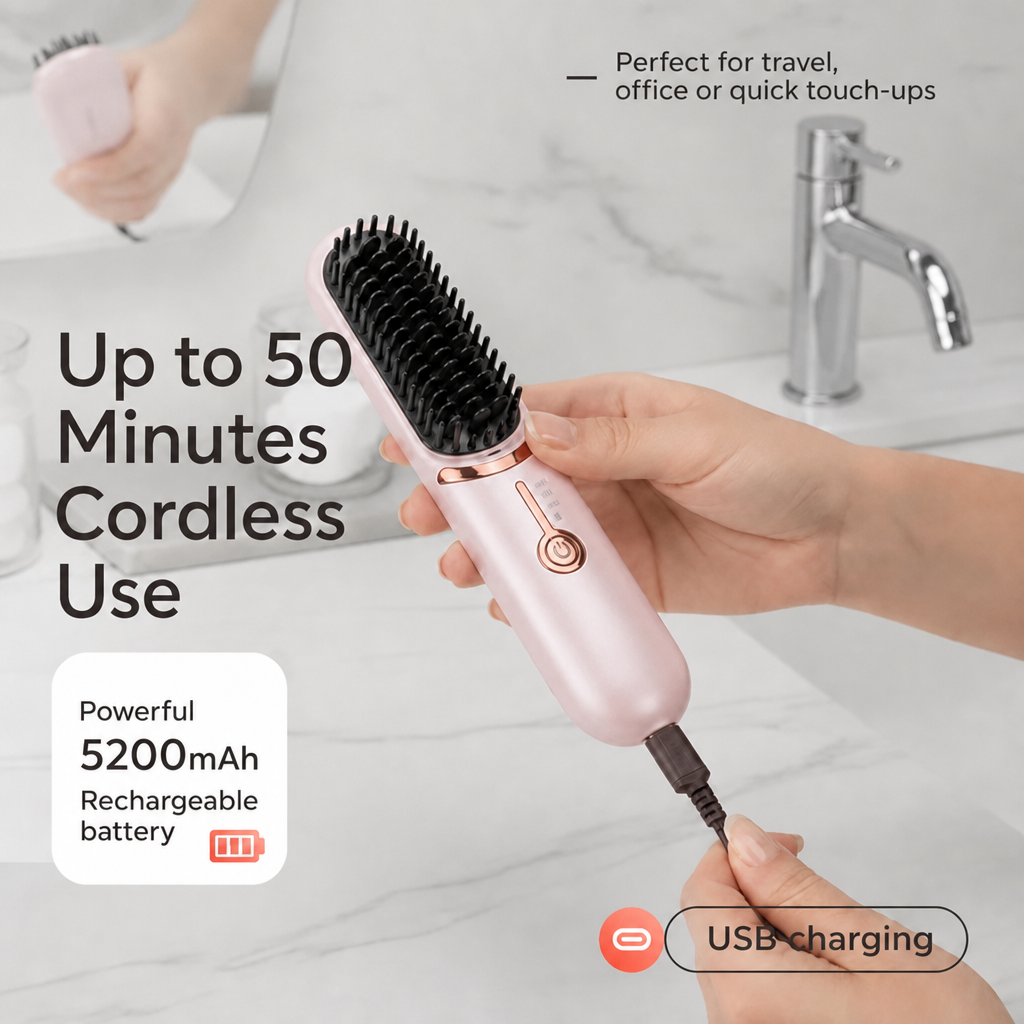Cordless Straightening And Curling Comb—two-in-one