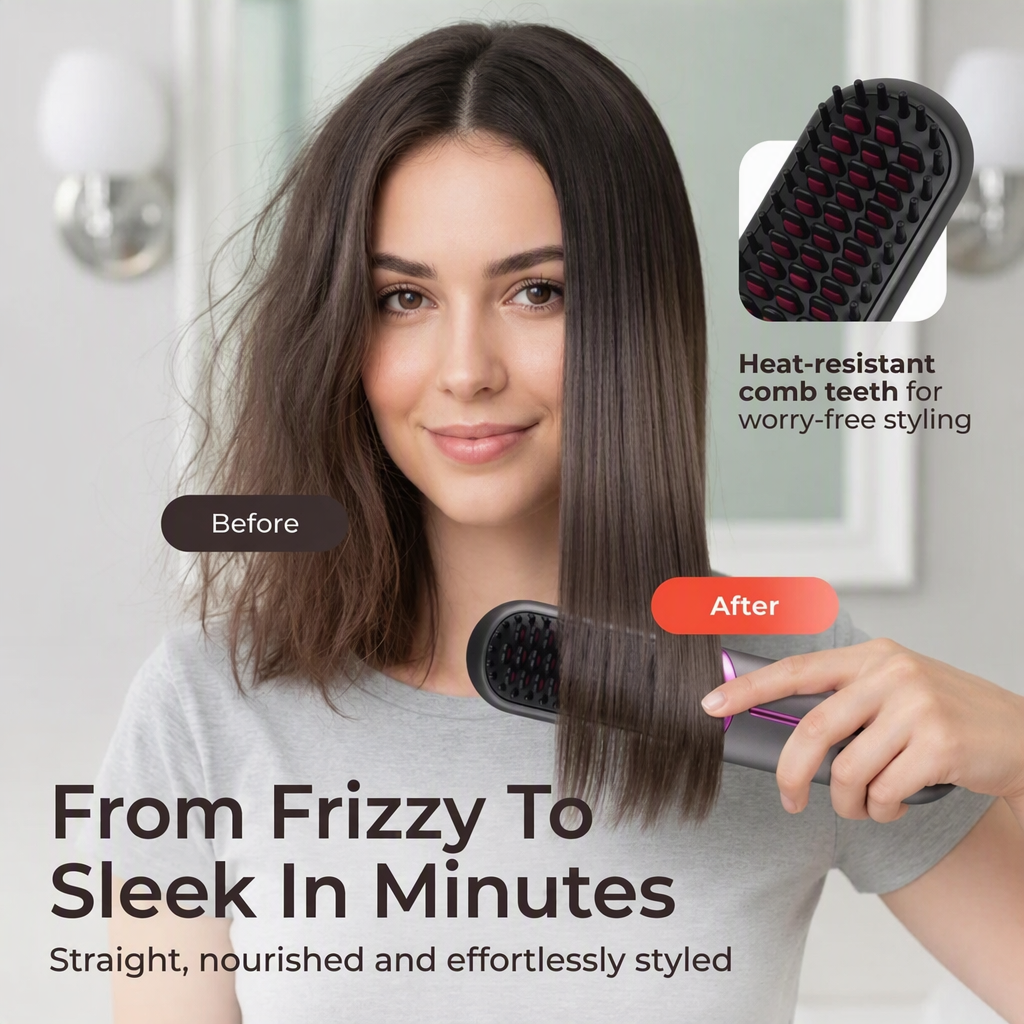 Cordless Straightening And Curling Comb—two-in-one