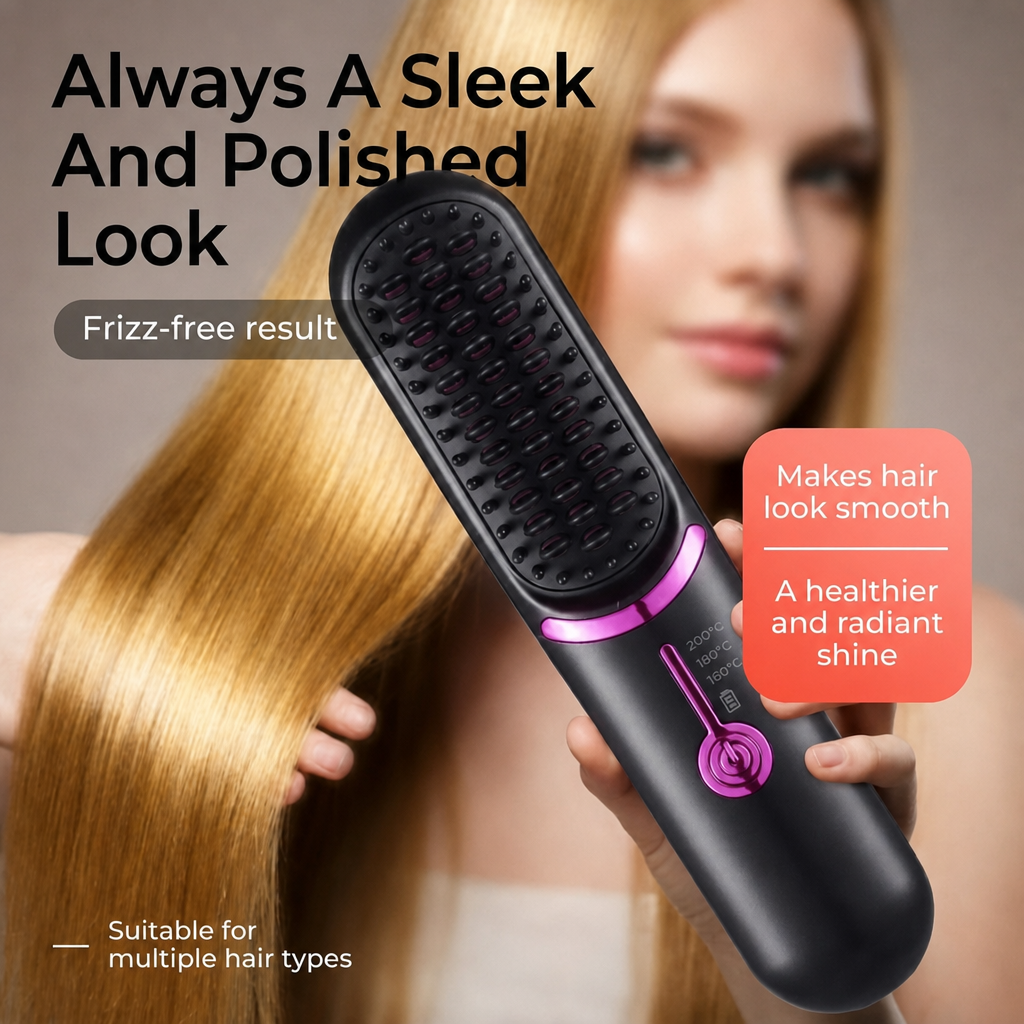 Cordless Straightening And Curling Comb—two-in-one