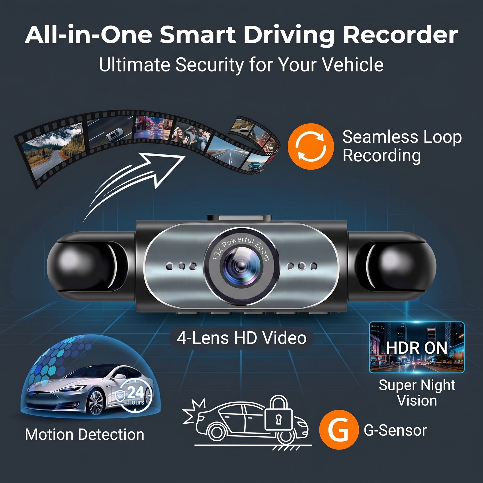 2-inch Four-lens Dash Cam