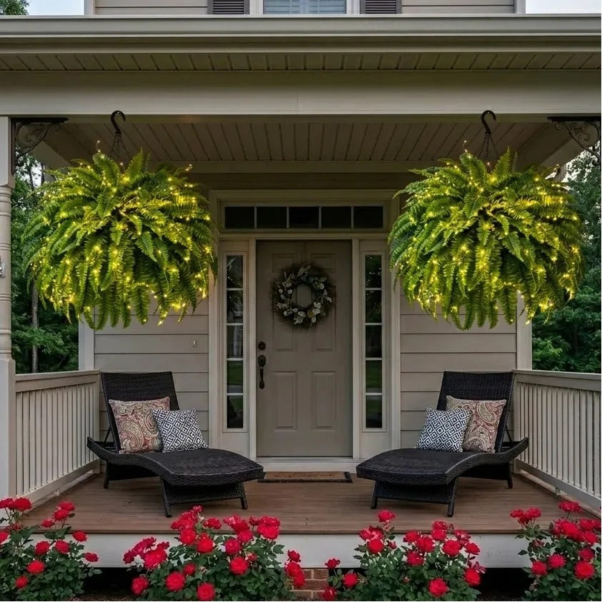 Large, Illuminated Artificial Boston Fern