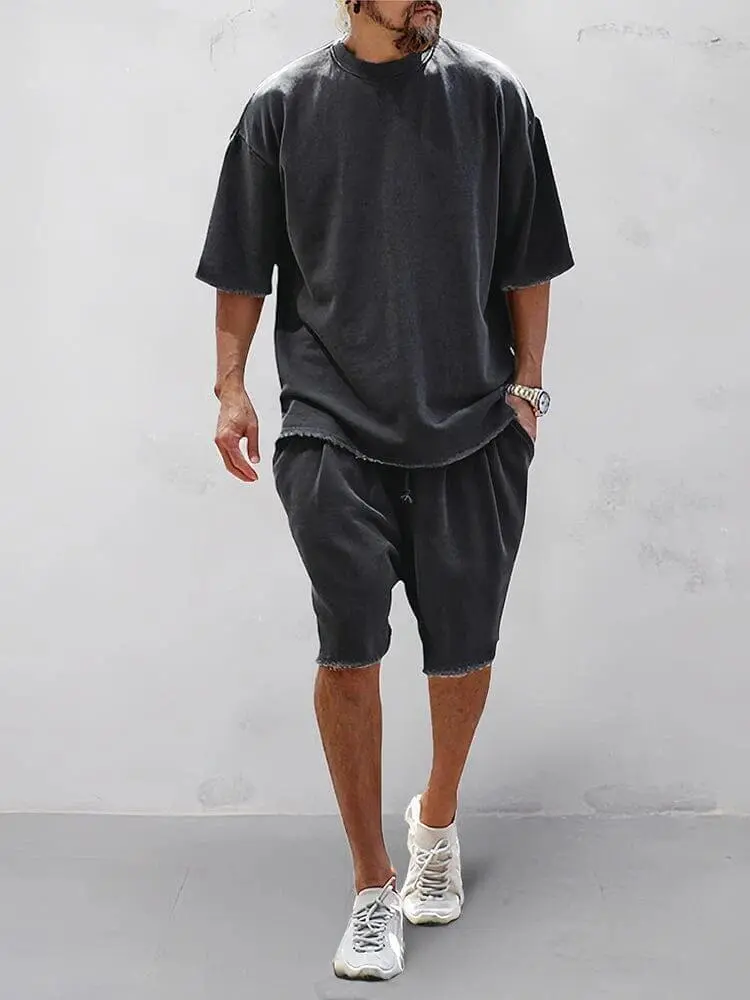 Men's Casual Loose Fit Solid Sports Sets