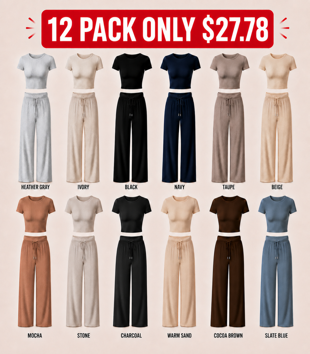 Women's Solid Short Sleeve Two-piece Set