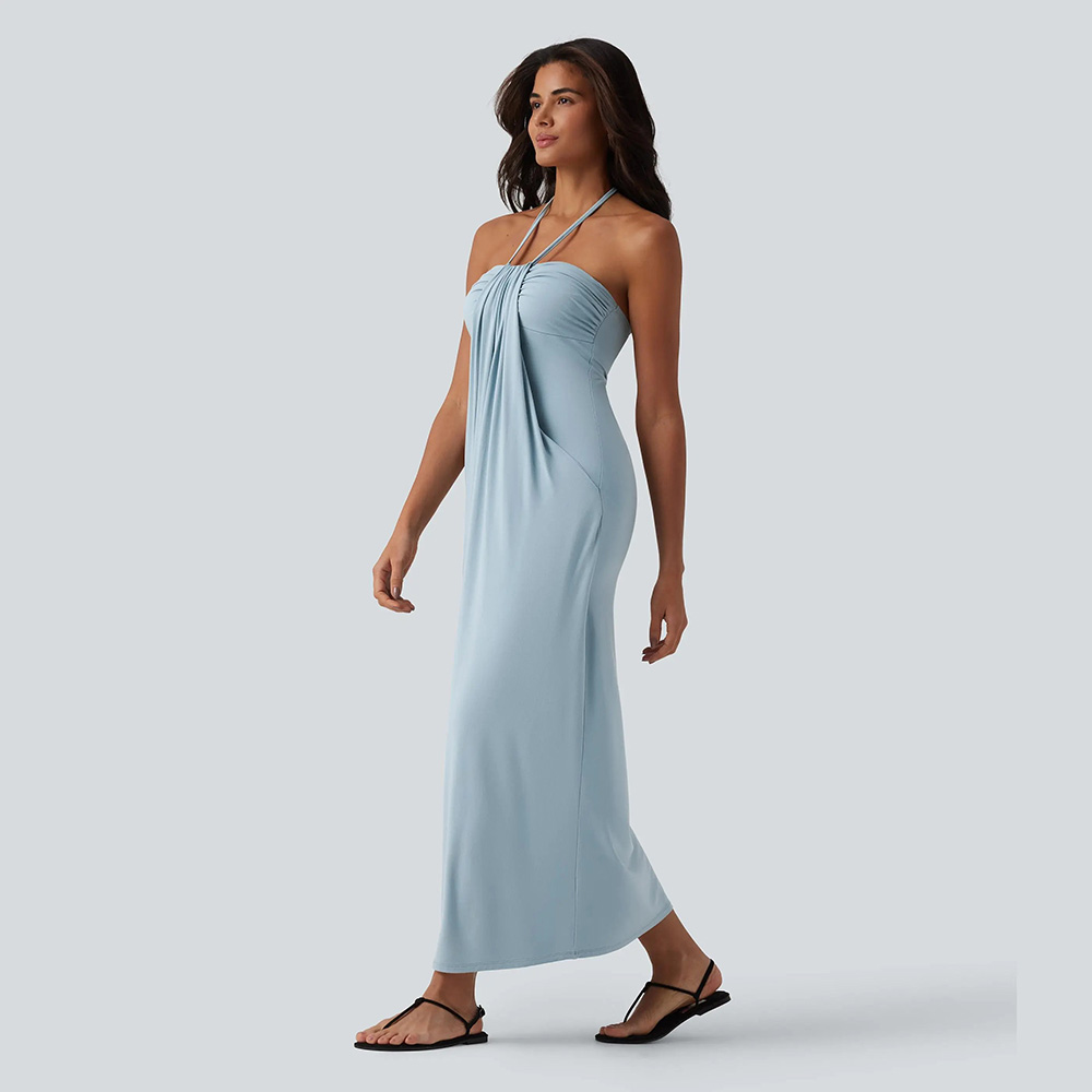 ⚡FINAL SALE⚡Women's Halter Tie Back Maxi Dress with Pockets