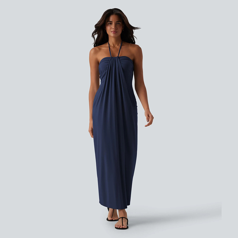 ⚡FINAL SALE⚡Women's Halter Tie Back Maxi Dress with Pockets