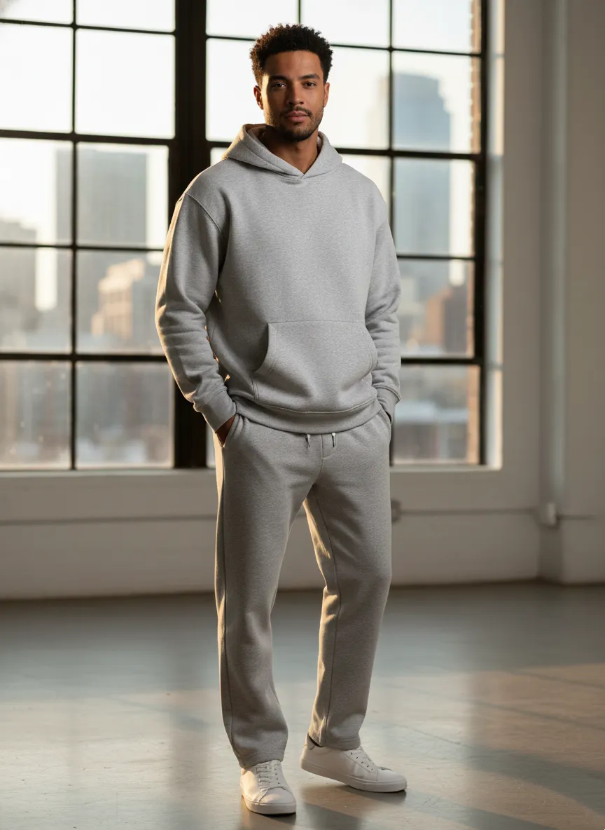 Men’s Casual Hoodie & Jogger Set – Two-Piece Daily Outfit