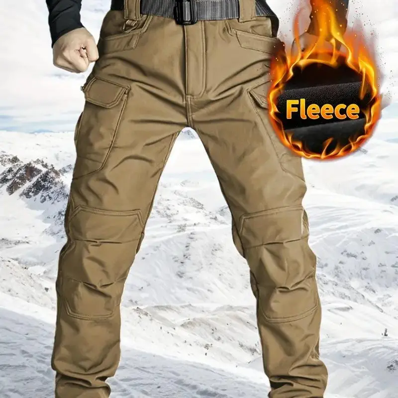 Men’s Soft Shell Tactical Pants: Fleece-Lined, Multi-Pocket, Windproof Warm (Fall/Winter)