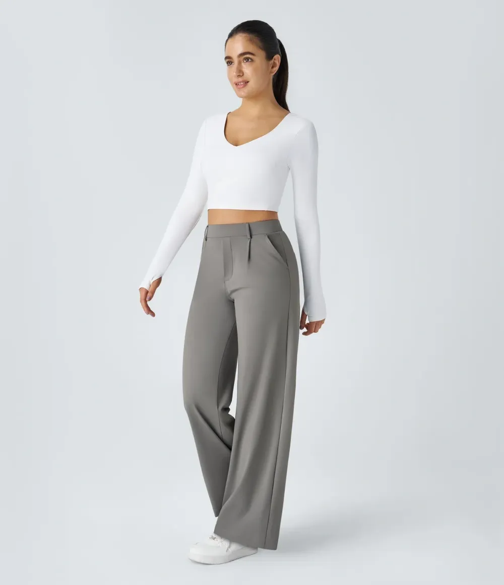⚡Summer Sale!High Waisted Side Pocket Straight Leg Work Pants
