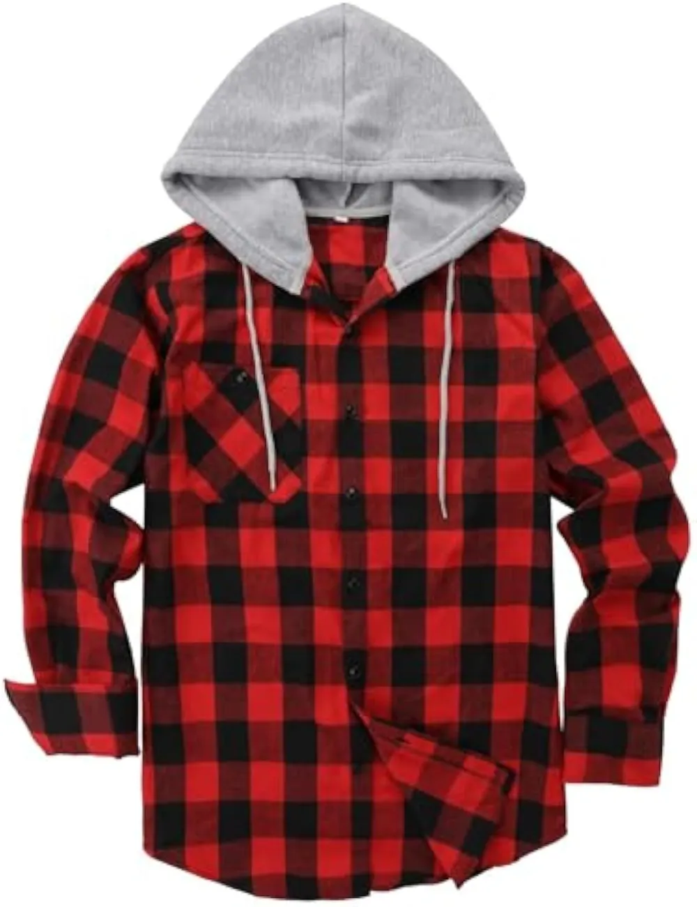 Men’s Plus Size Plaid Patchwork Hooded Jacket – Button Front Casual Outerwear with Pockets