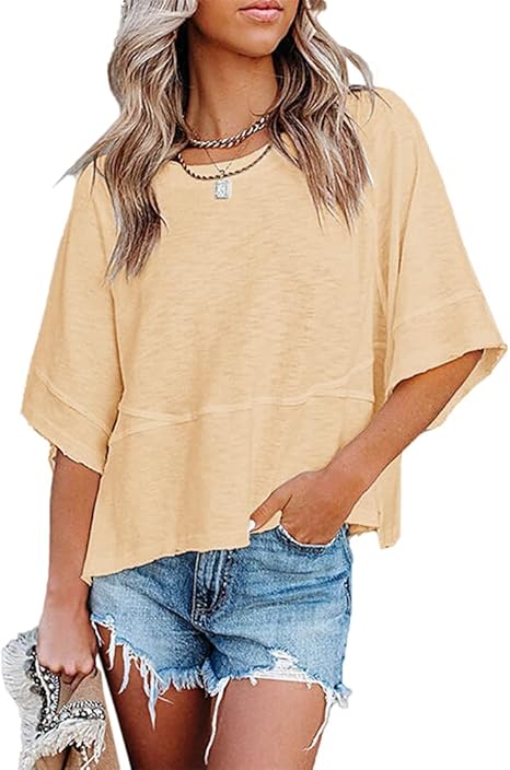 Women's Summer Casual Crewneck Batwing Half Sleeve Tee