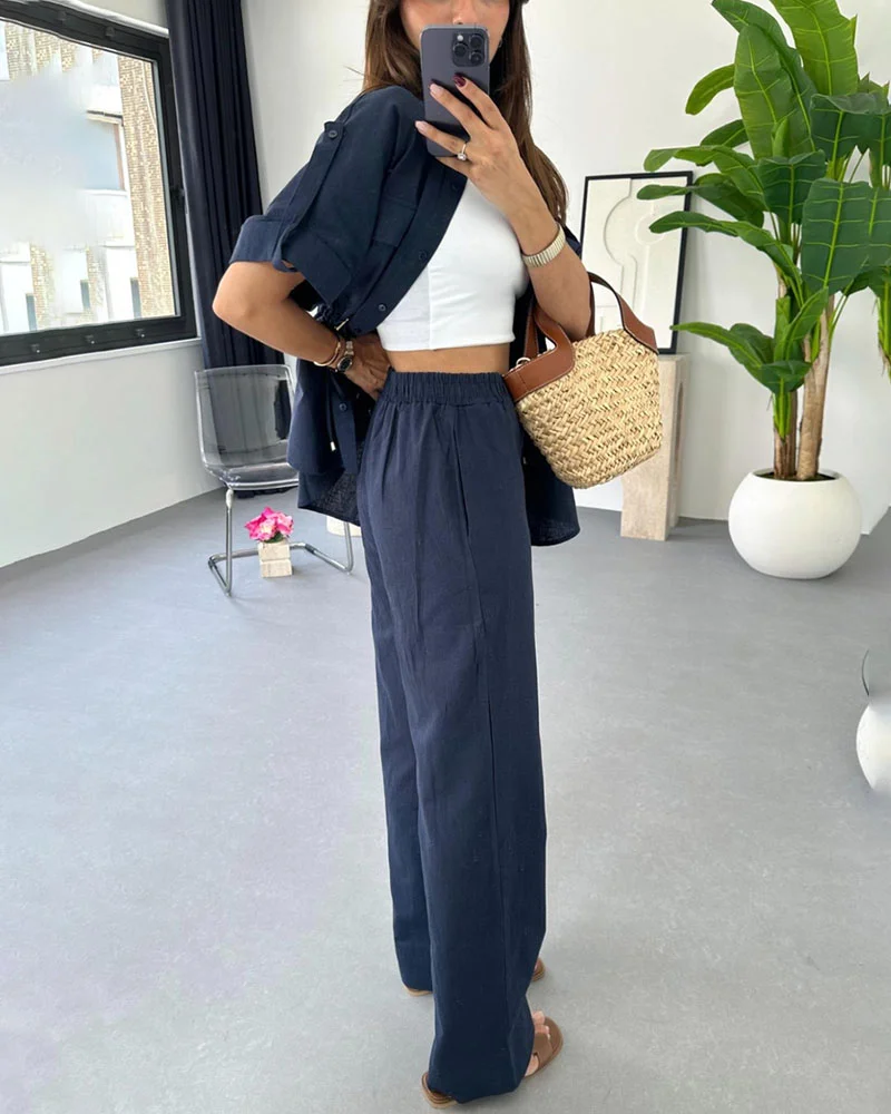 Workwear drawstring casual two-piece set