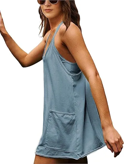 Women's Summer Sleeveless Mini Dress Athletic Spaghetti Strap