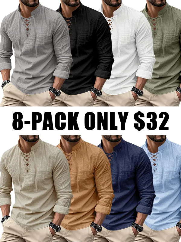 Men's Linen Casual Long Sleeve Polo Shirt