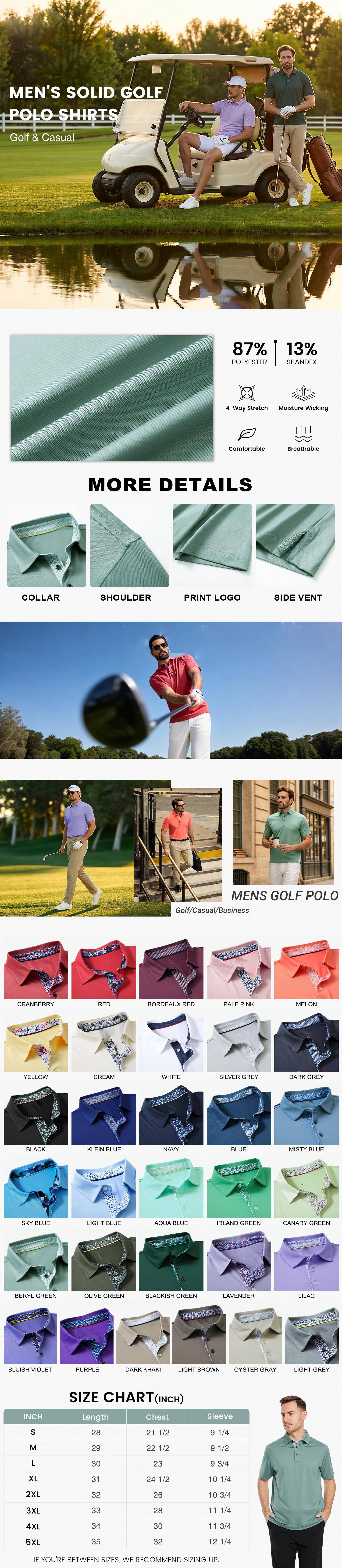 Men's Casual Dry Fit Golf Polo Shirts – Soft Breathable Cotton, Short Sleeve, Comfortable Casual Fit