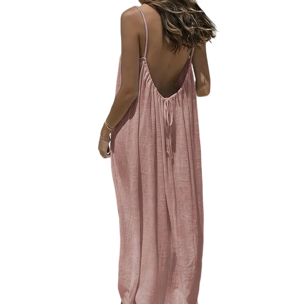 Women's Cotton Linen Backless Loose Dress