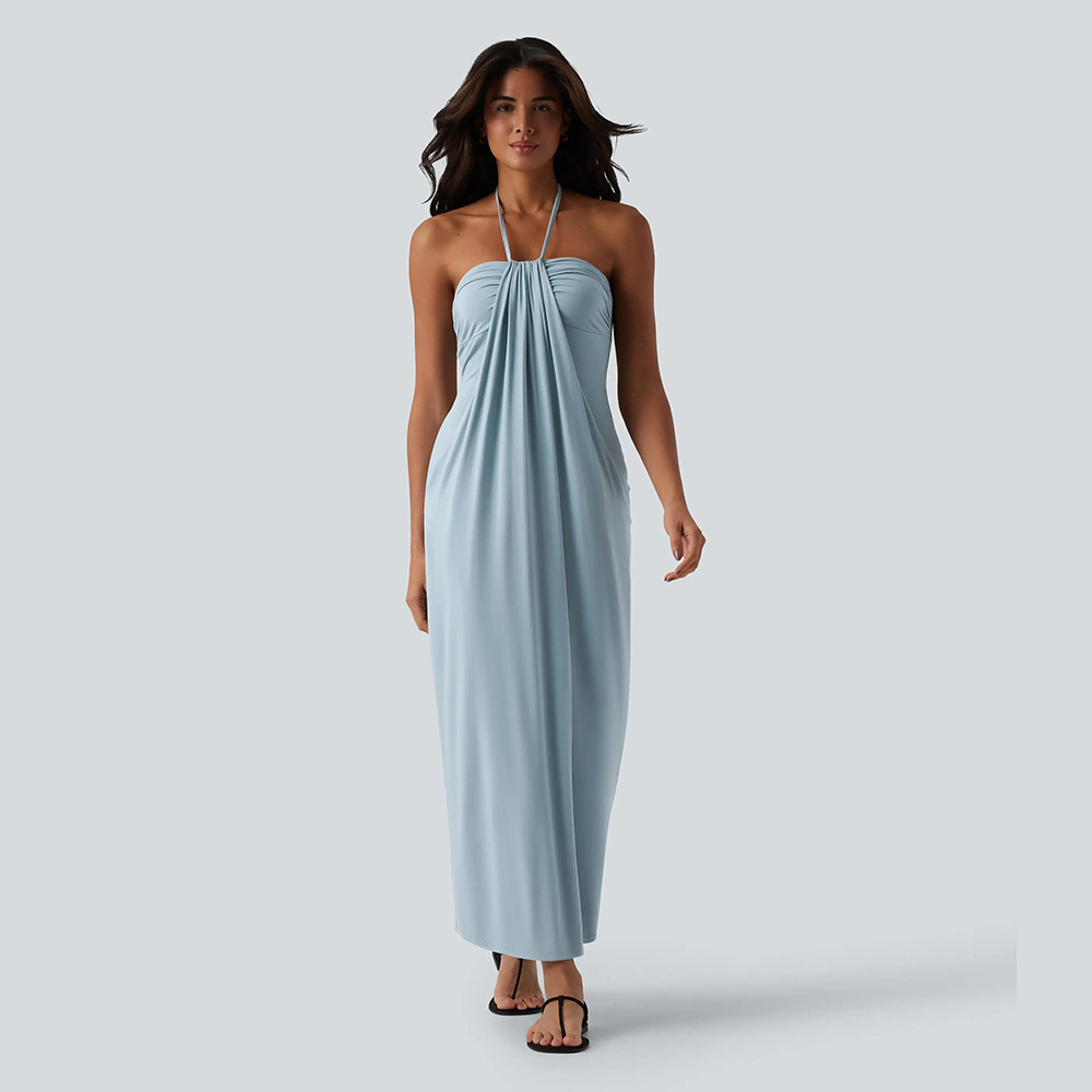 ⚡FINAL SALE⚡Women's Halter Tie Back Maxi Dress with Pockets