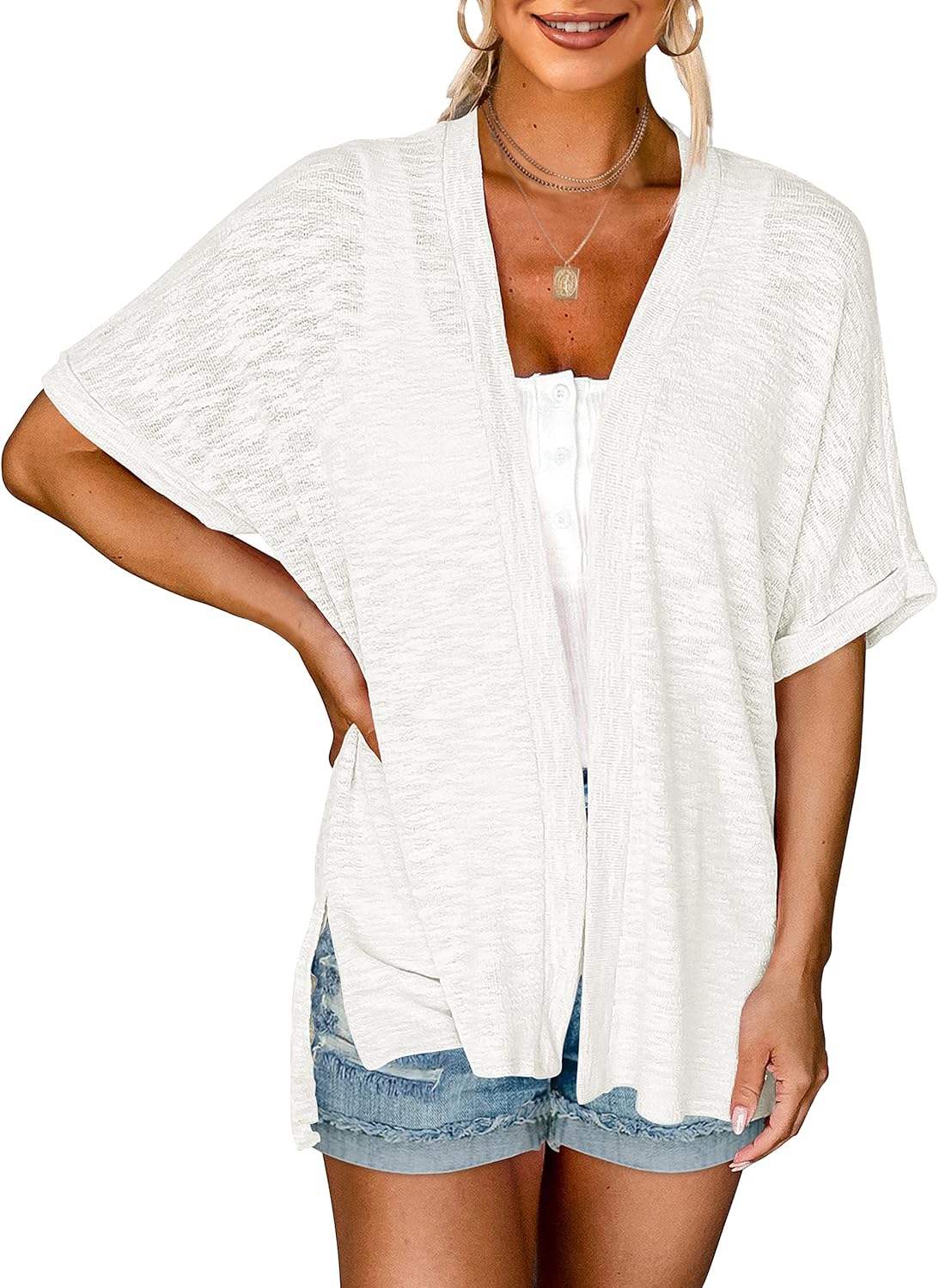 💝This Week’s Deal⚡-Women's 2026 Summer Lightweight Kimono Cardigan Short Sleeve Open Front Casual Loose Trendy Beach Cover Ups