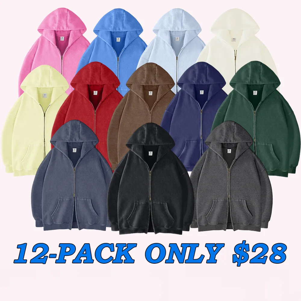 Oversized Acid Wash Hoodies Sweatshirt with Double Zip Up