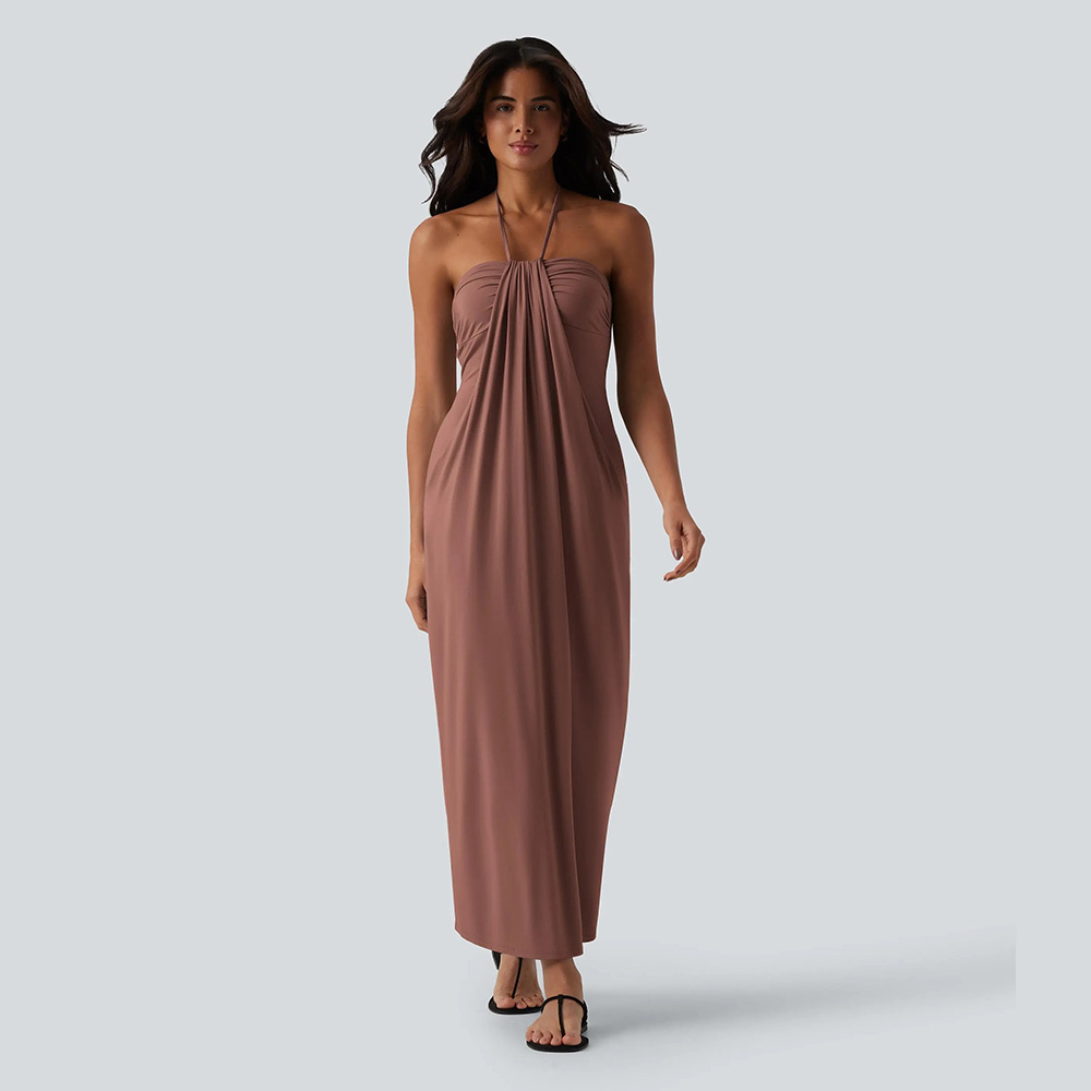 ⚡FINAL SALE⚡Women's Halter Tie Back Maxi Dress with Pockets