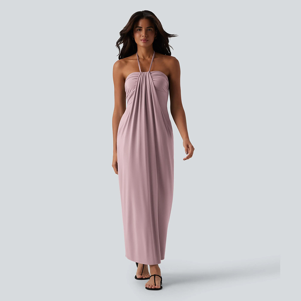 ⚡FINAL SALE⚡Women's Halter Tie Back Maxi Dress with Pockets