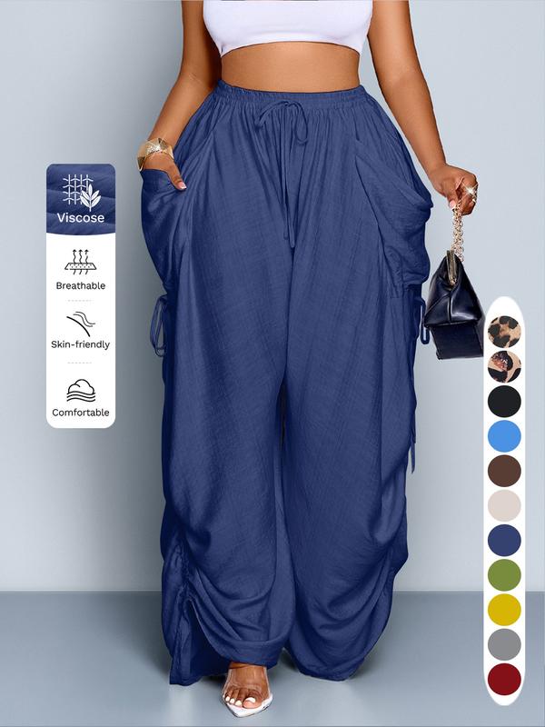 Women's Casual Loose-Fit Wide Leg Pants, Long Plain Design