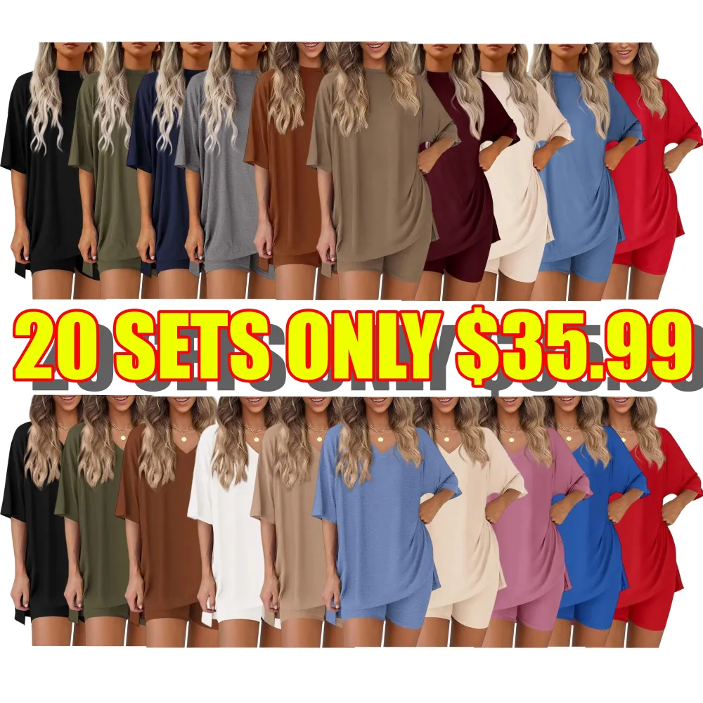 🔥Women's Casual Loose-fitting Two-Piece Set (Crew Neck/V-Neck) 🔥 10-Piece Set - Includes All Colors, Only $24
