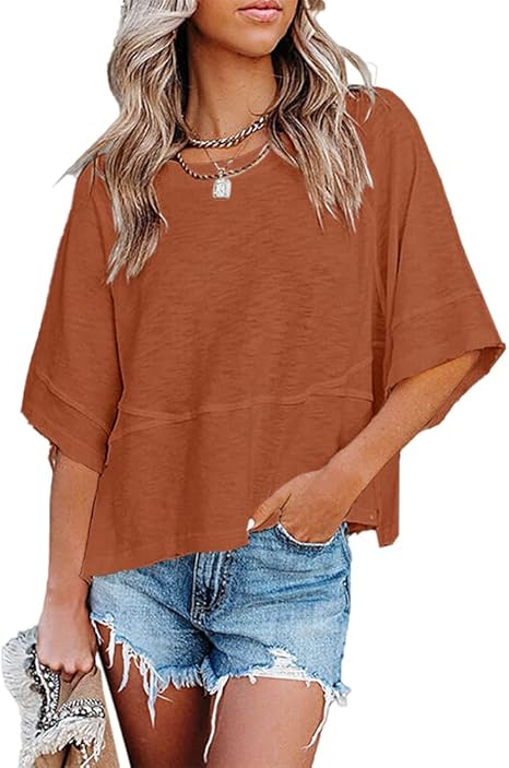 Women's Summer Casual Crewneck Batwing Half Sleeve Tee
