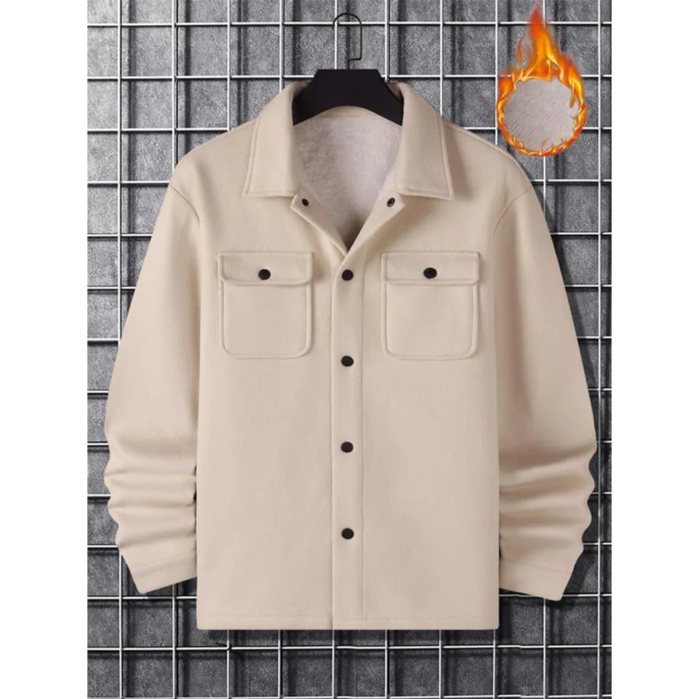 Men's casual warm button-down pocket jacket