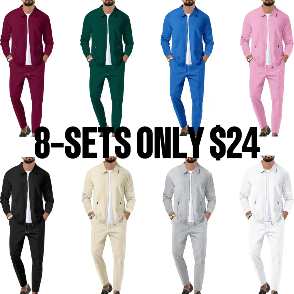 Men’s Zip-Up Tracksuit Set – Sporty 2-Piece Jacket & Pants with Drawstring Waist