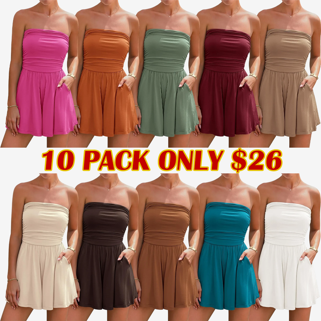 Summer Womens Romper 2026 Spring Strapless Tube With Pockets