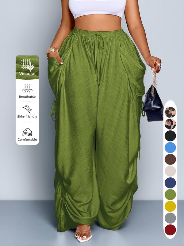 Women's Casual Loose-Fit Wide Leg Pants, Long Plain Design