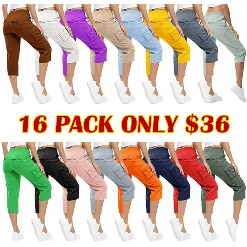 🔥Last day promotion🔥Women's Cargo Capris Lightweight Hiking Pants Shorts Cropped Cotton