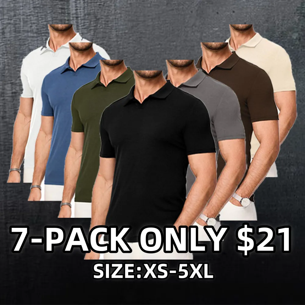 JMIERR Men's Muscle V - Neck Slim - Fit Ribbed Polo
