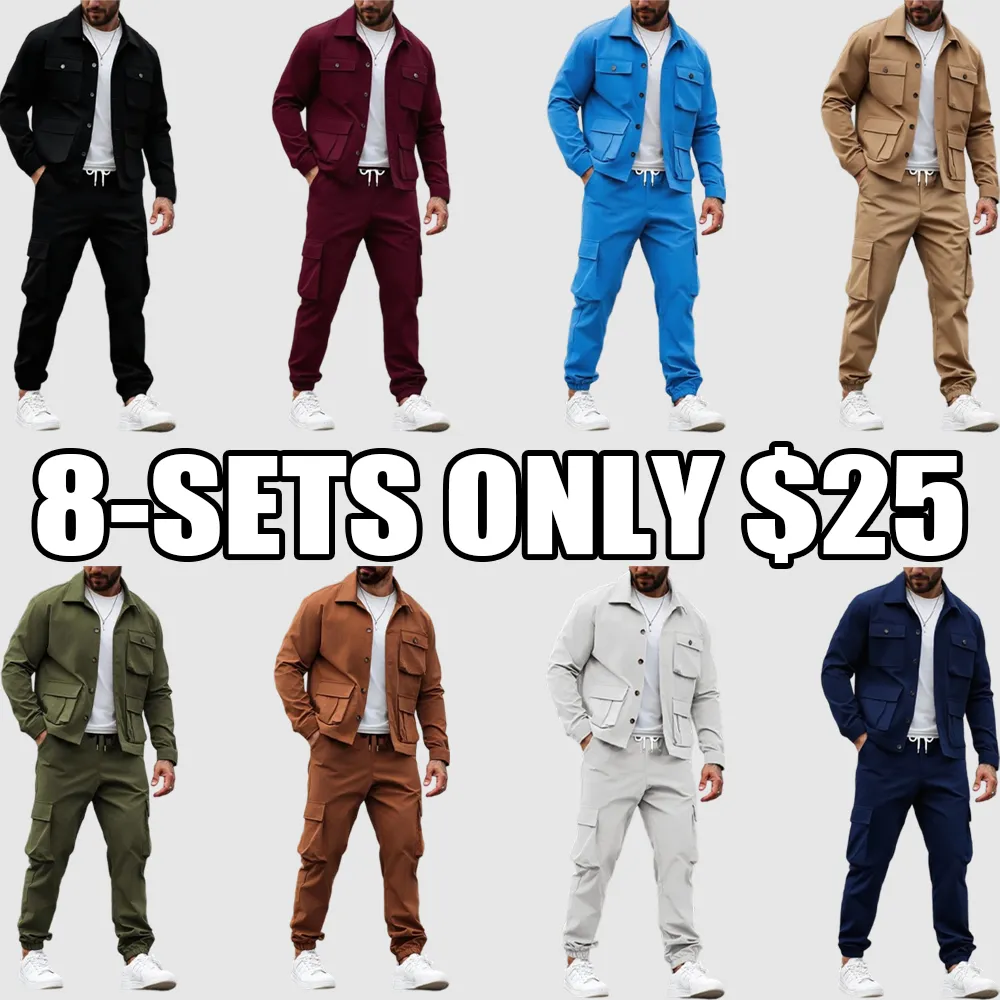 Men's Solid 2-Piece Button-Front Jacket & Pants Set