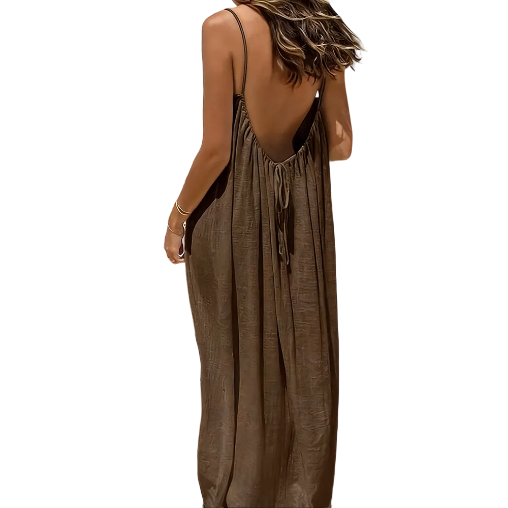 Women's Cotton Linen Backless Loose Dress