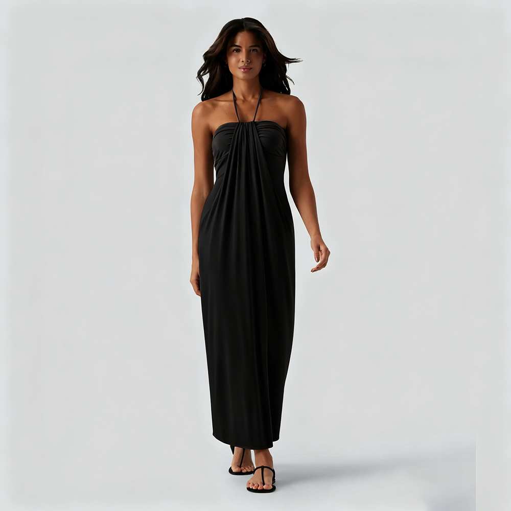 ⚡FINAL SALE⚡Women's Halter Tie Back Maxi Dress with Pockets
