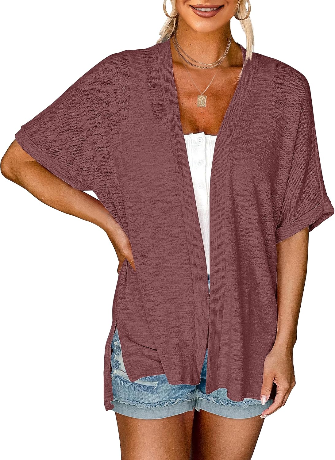 💝This Week’s Deal⚡-Women's 2026 Summer Lightweight Kimono Cardigan Short Sleeve Open Front Casual Loose Trendy Beach Cover Ups