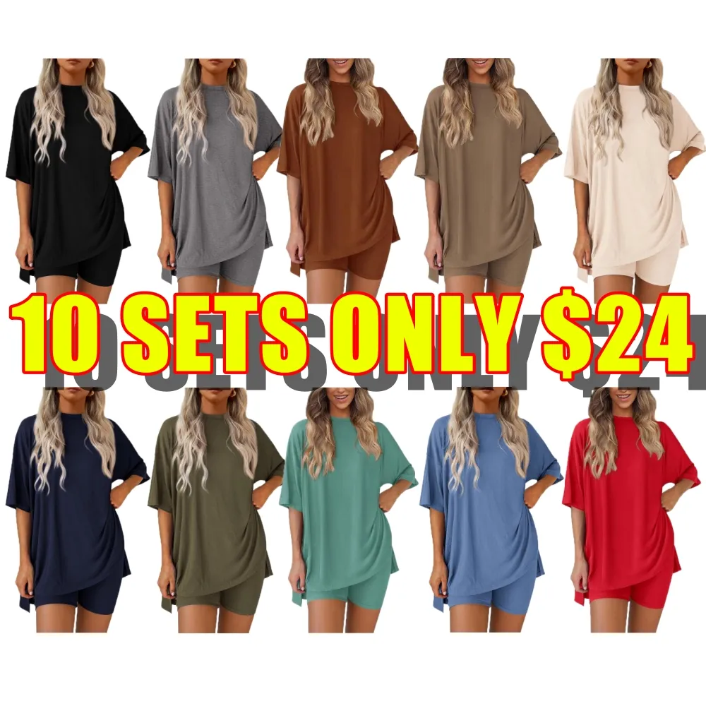 🔥Women's Casual Loose-fitting Two-Piece Set (Crew Neck/V-Neck) 🔥 10-Piece Set - Includes All Colors, Only $24